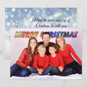 Colourful Merry Christmas Text wraps behind People Card