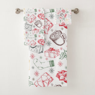 Colourful Merry christmas  vintage style pattern Bath Towel Set