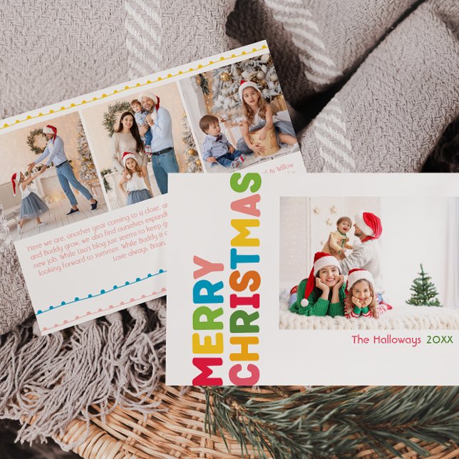 Colourful Merry Christmas Year In Review 4 Photo Holiday Card (Creator Uploaded)