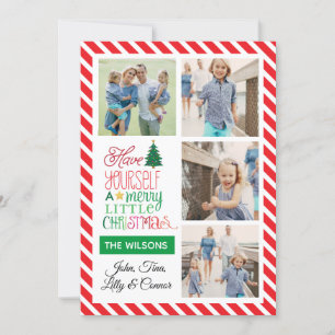 Colourful Merry Little Christmas 4 Photo Holiday Card