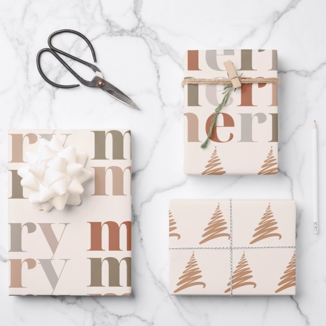 Colourful Merry Text Pattern Christmas Tree Gift  Wrapping Paper Sheet (Front)