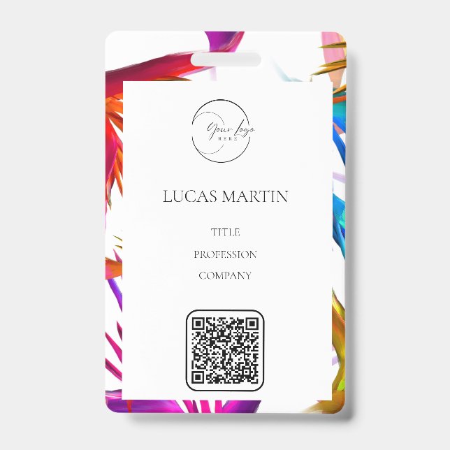 Colourful Messy Tropical Employee Name ID Badge (Front)