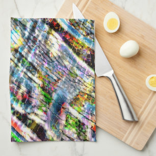 Colourful messy with patches of vibrant colours tea towel