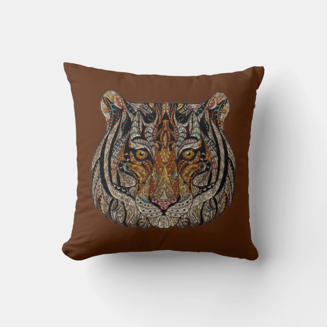 Colourful Metallic Tiger Head Cushion (Front)