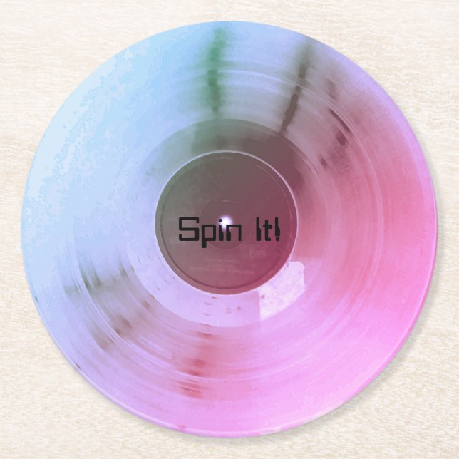 Colourful metallic vinyl retro cover round paper coaster (Front)