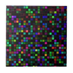 Colourful 'Meteor Shower' Squares Pattern Ceramic Tile