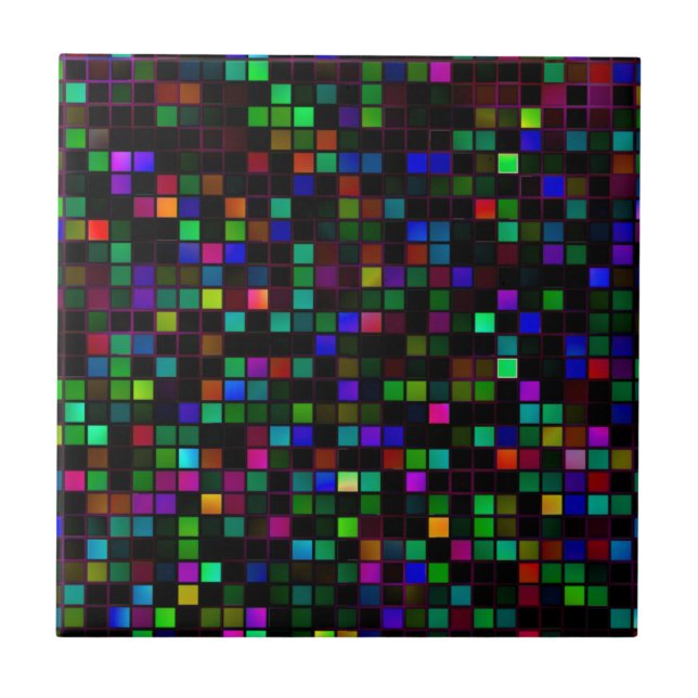 Colourful 'Meteor Shower' Squares Pattern Ceramic Tile (Front)