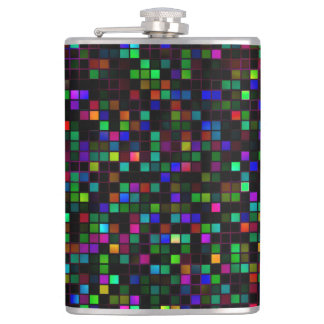 Colourful 'Meteor Shower' Squares Pattern Hip Flask