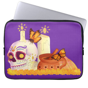 Colourful Mexican Day Of The Dead Sugar Skull Laptop Sleeve