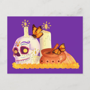 Colourful Mexican Day Of The Dead Sugar Skull Postcard