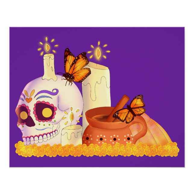 Colourful Mexican Day Of The Dead Sugar Skull  Poster (Front)