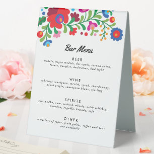 Colourful Mexican Embroidery Bar Menu Table Tent S