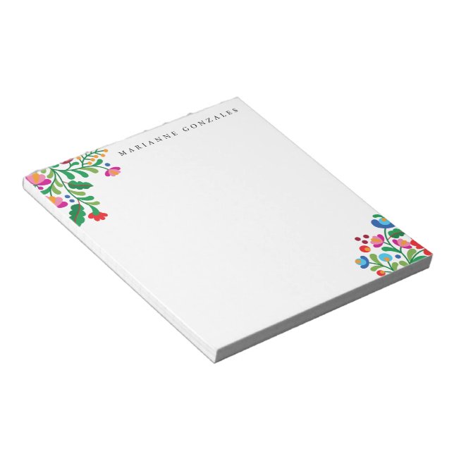 Colourful Mexican Embroidery Custom Name Notepad (Angled)