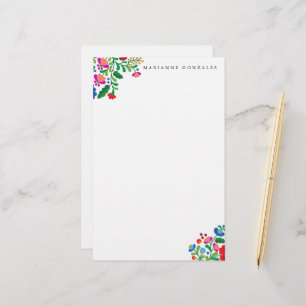 Colourful Mexican Embroidery Custom Name Notepad Stationery