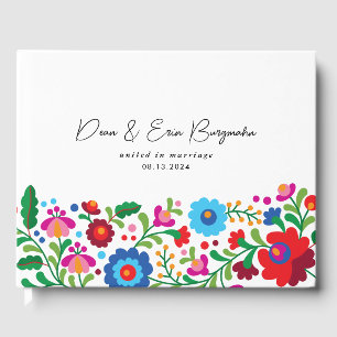 Colourful Mexican Embroidery on White Wedding Guest Book