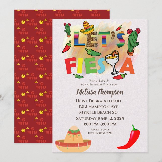 Colourful Mexican Fiesta Birthday Party Invitation (Front/Back)