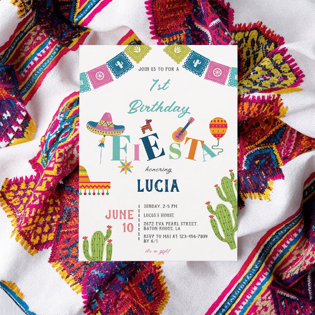Colourful Mexican Fiesta Cactus 1st Birthday Invitation (Creator Uploaded)
