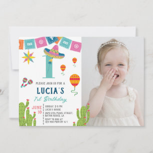 Colourful Mexican Fiesta Cactus Photo 1st Birthday Invitation
