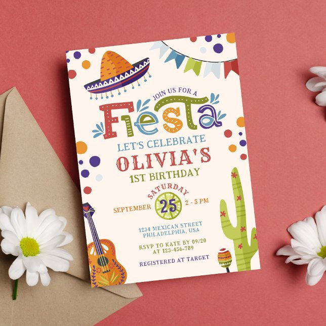 Colourful Mexican Fiesta First Birthday Invitation (Creator Uploaded)
