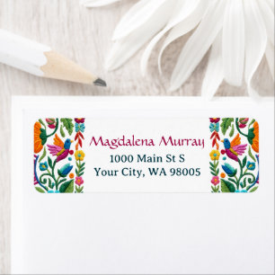 Colourful Mexican Fiesta Floral Embroidery Birds Return Address Label