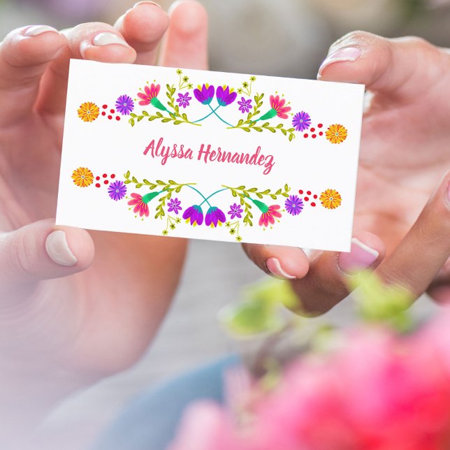 Colourful Mexican Fiesta Floral White Business Car Card (Creator Uploaded)
