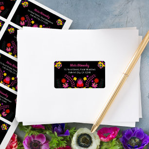 Colourful Mexican Fiesta Flowers Black Address Label