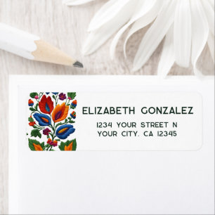 Colourful Mexican Fiesta Folk Art Floral Embroider Return Address Label
