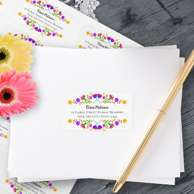 Colourful Mexican Fiesta Folk Art White Address Label (RSVP Address Labels from my Mexican Fiesta Flowers Quinceanera Collection)