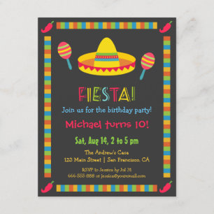 Colourful Mexican Fiesta Kids Birthday Party Invitation