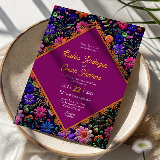 Colourful Mexican fiesta purple wedding invitation (Creator Uploaded)