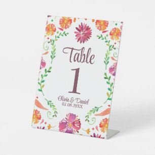 Colourful Mexican Fiesta Wedding Table Number  Pedestal Sign