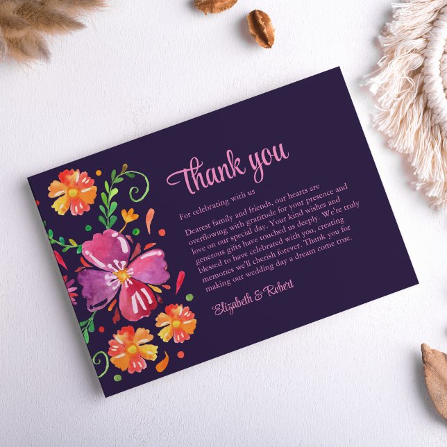 Colourful Mexican Fiesta Wedding Thank You Card (Colorful Mexican Fiesta Wedding Thank You Card on neutral boho table.)