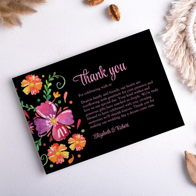 Colourful Mexican Fiesta Wedding Thank You Card (Colorful Mexican Fiesta Wedding Thank You Card on neutral boho table.)