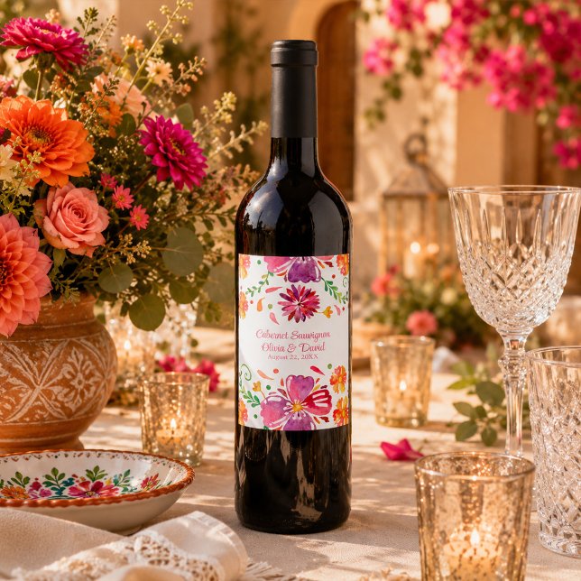 Colourful Mexican Fiesta Wedding Wine Label (Colorful Mexican Fiesta Wedding Wine Label)