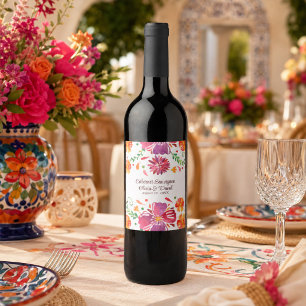 Colourful Mexican Fiesta Wedding Wine Label