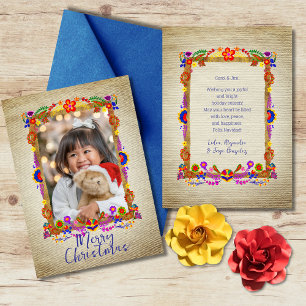 Colourful Mexican Floral Art Merry Christmas Card