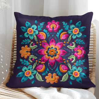 Colourful Mexican Floral Fiesta Pattern Cushion