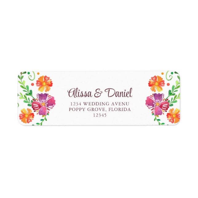 Colourful Mexican Floral Fiesta Return Address Label (Front)