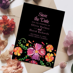 Colourful Mexican Floral Fiesta Save the Date Card