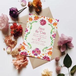 Colourful Mexican Floral Fiesta Save the Date Invitation