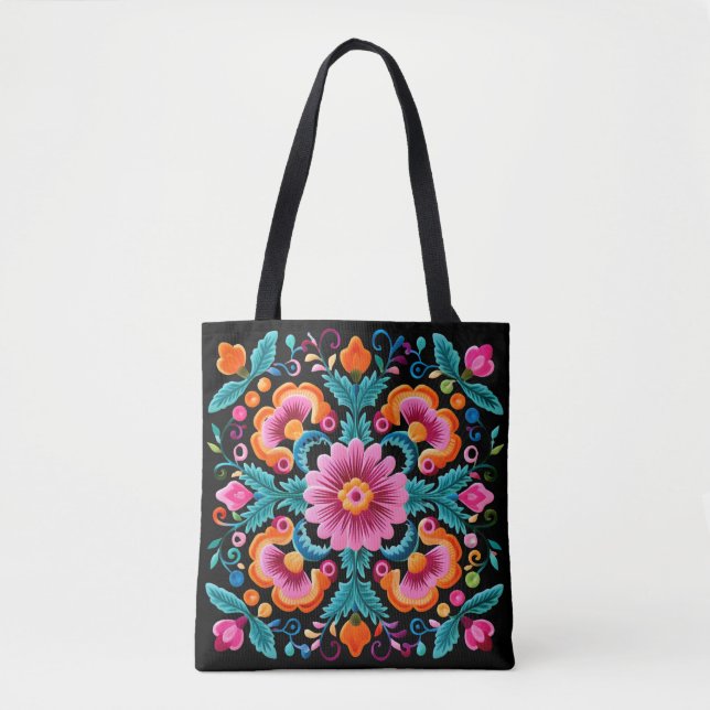 Colourful Mexican Floral Fiesta Tote Bag (Front)