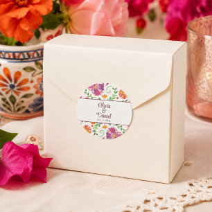 Colourful Mexican Floral Fiesta Wedding Classic Round Sticker