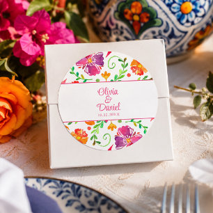 Colourful Mexican Floral Fiesta Wedding Classic Round Sticker
