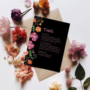 Colourful Mexican Floral Fiesta Wedding Details  Invitation
