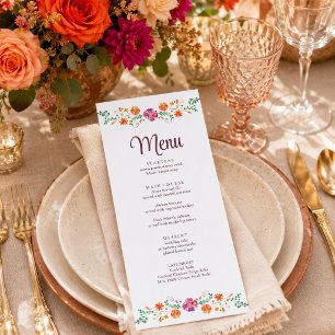 Colourful Mexican Floral Fiesta Wedding Menu Card