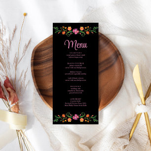 Colourful Mexican Floral Fiesta Wedding Menu Card