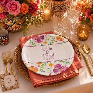Colourful Mexican Floral Fiesta Wedding Paper Plate