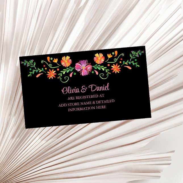 Colourful Mexican Flower Fiesta Wedding Registry Enclosure Card (Colorful Mexican Flower Fiesta Wedding Registry Enclosure Card on a sunny dry palm leaf.)