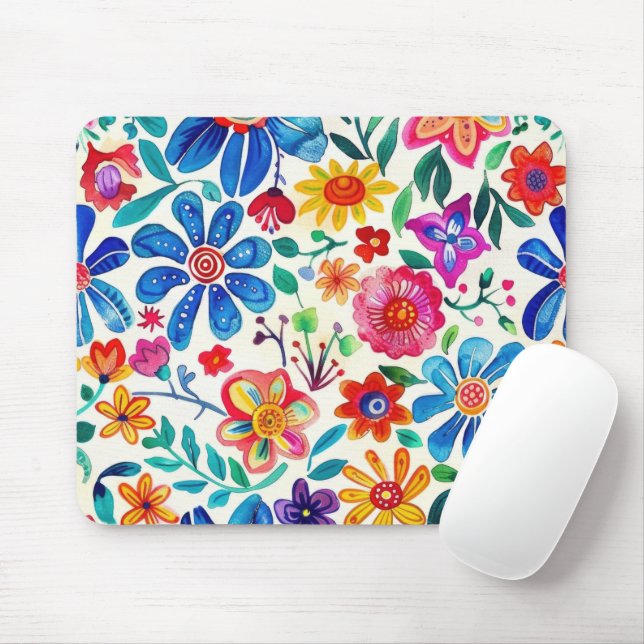 Colourful Mexican Flowers Mouse Pad (With Mouse)
