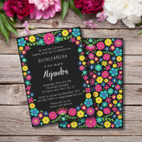 Colourful Mexican flowers quinceañera invitation